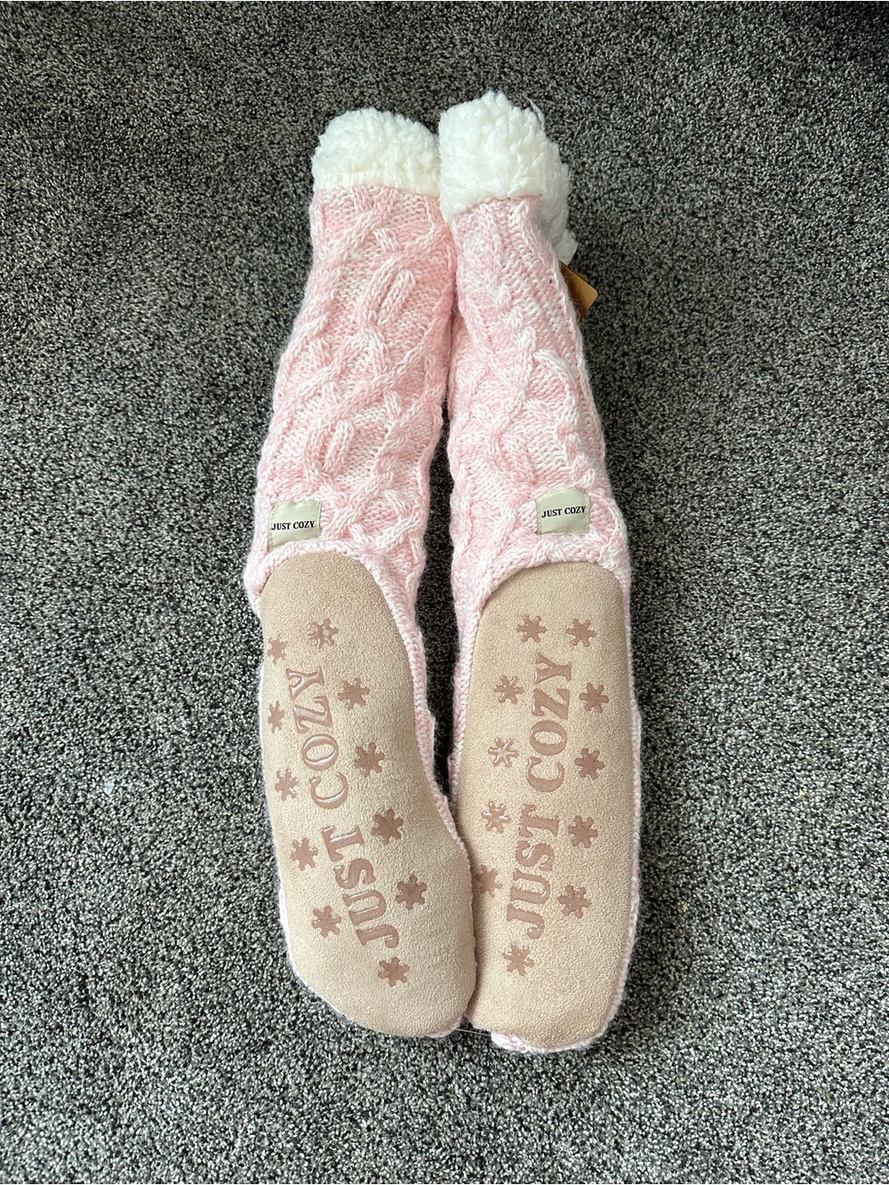 Just Cozy Women's Pink Sherpa-Lined Cable Knit Slipper Socks